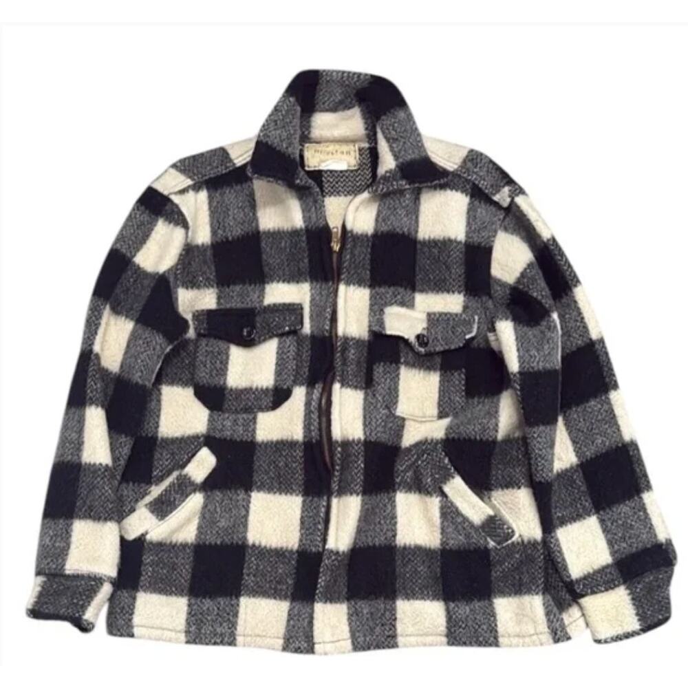Vintage 90s Melton Outer Wear Wool Zip Jacket Plaid Checkered Sz L